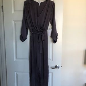 Leith Grey Silk Longsleeved Jumpsuit